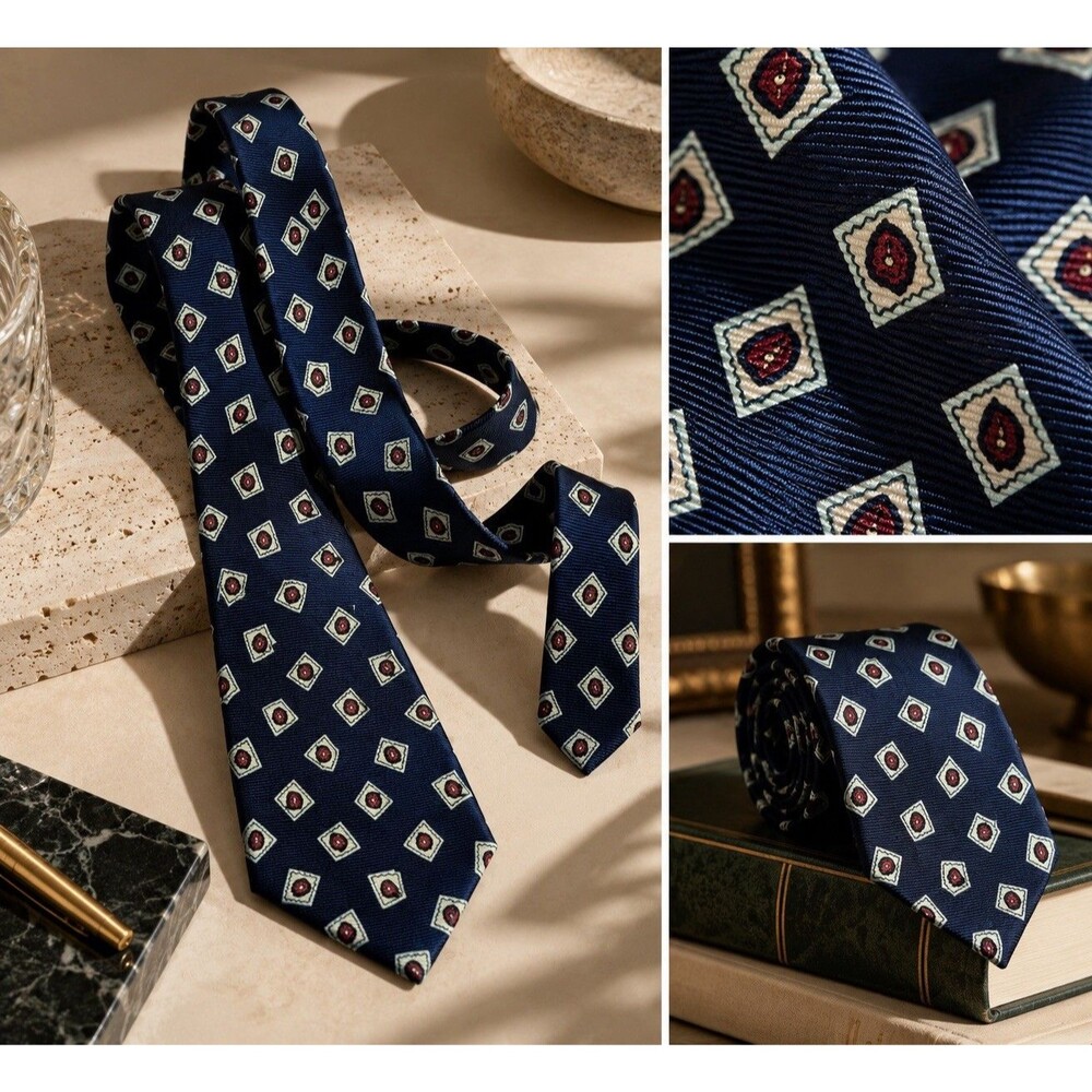 Polo Ralph Lauren Nordstrom 100% Silk Tie Navy Paisley Geometric 57" Made in USA